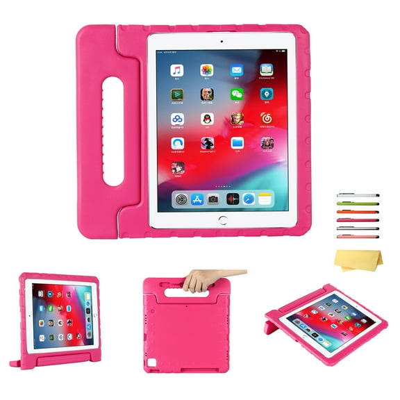 Allytechgroup Kids Case for iPad Pro 12.9 inch 2022/2021/2020/2018 (6th/5th/4th/3rd Generation) 12.9 Inch Tablet EVA Case with Rotating Kickstand Swivel Handle Shockproof Rugged Stand Cover, Rose