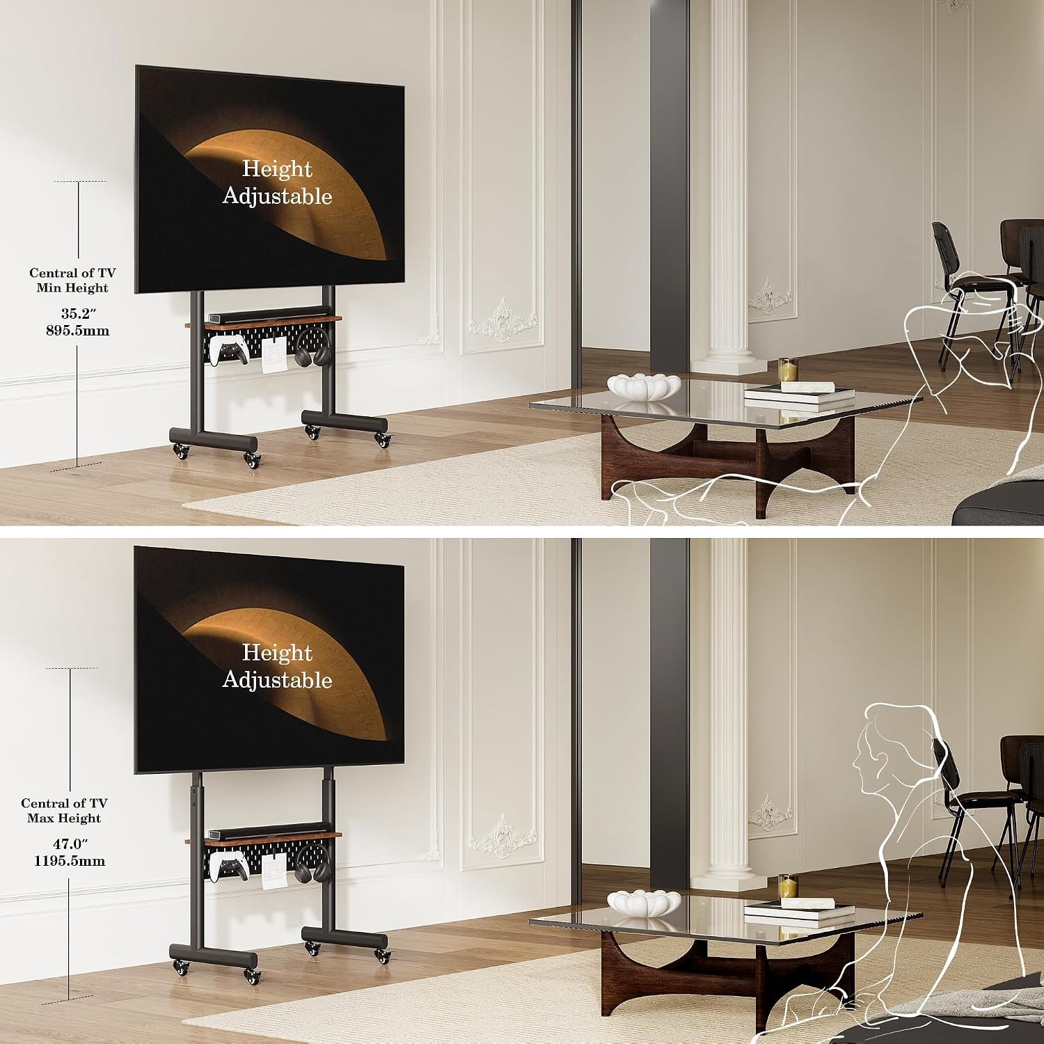 FITUEYES Rolling Movable Base for 40–85 Inch TVs, Black, Height Adjustable