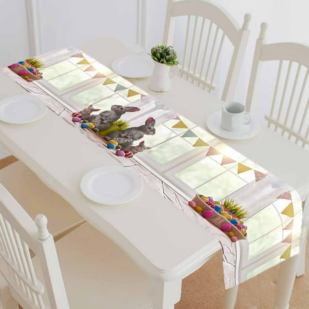 

PKQWTM Happy Easter Cotton and Linen Table Runner Kitchen Dining Room Supplies Size 14x72 Inch