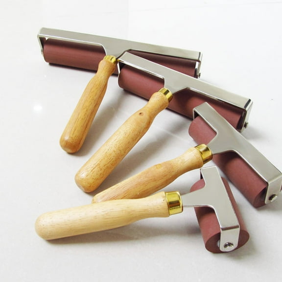 ROSENICE 1Set Crafting Roller for Spreading Ink and Glue with Wood and Rubber Material for Printmakers and Artists