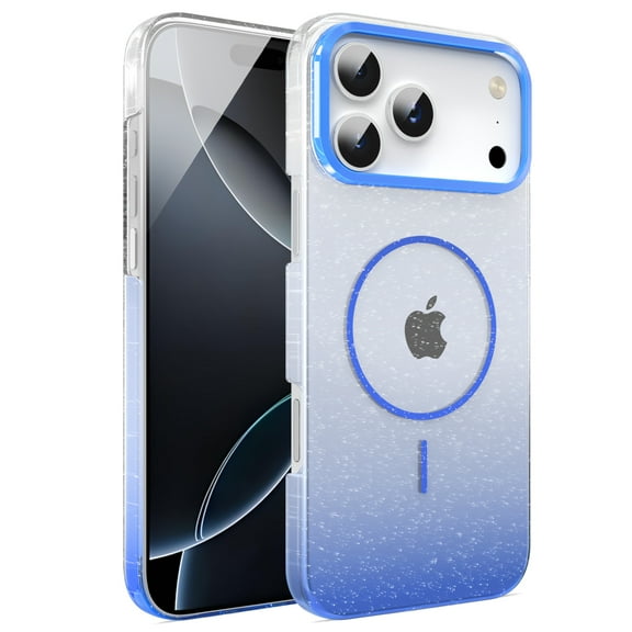 Designed for iPhone 17 Pro Max Magnetic Phone Case,Luxury Sparkle Bling Gradient GlitterDesign,Compatible with Mag-Safe,Anti-Scratch Dust-Proof Shockproof Rugged Slim Clear Phone Case,Blue
