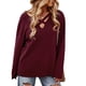 thumbnail image 1 of Suéter de Punto Cruzado Cuello en V Manga Larga Color Puro Suéter Casual de Moda para Mujer Vino Rojo XL, 1 of 6