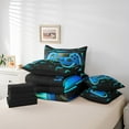 thumbnail image 5 of Blue Gaming Bed in a Bag Queen Comforter Set 7 Piece,Gamer Bedding Sets Neon Lights Abstract Geometry Sheet Set with Comforter Gamer Room Decor, 5 of 5