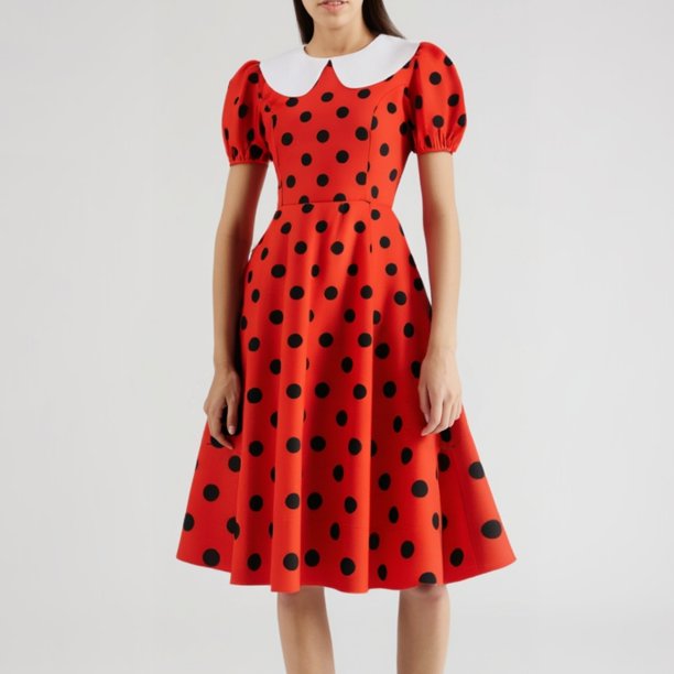 WILLBEST Vestido Casual Vintage De Lunares, Manga Corta, Cuello De Muñeca, Para Mujer, Vestido De Fiesta Acampanado Con Estampado De Moda, Estilo Retro, Atuendo De Verano