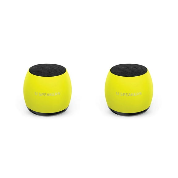 Fashionit U Speakers Micro Bluetooth Computer Speaker 2-Pack Bundle with Matching Speaker, Built-in Mic & Selfie Remote Control, for Workspace, Desktop, Laptop, Mobile, Tablet, PC - Glow Neon Yellow