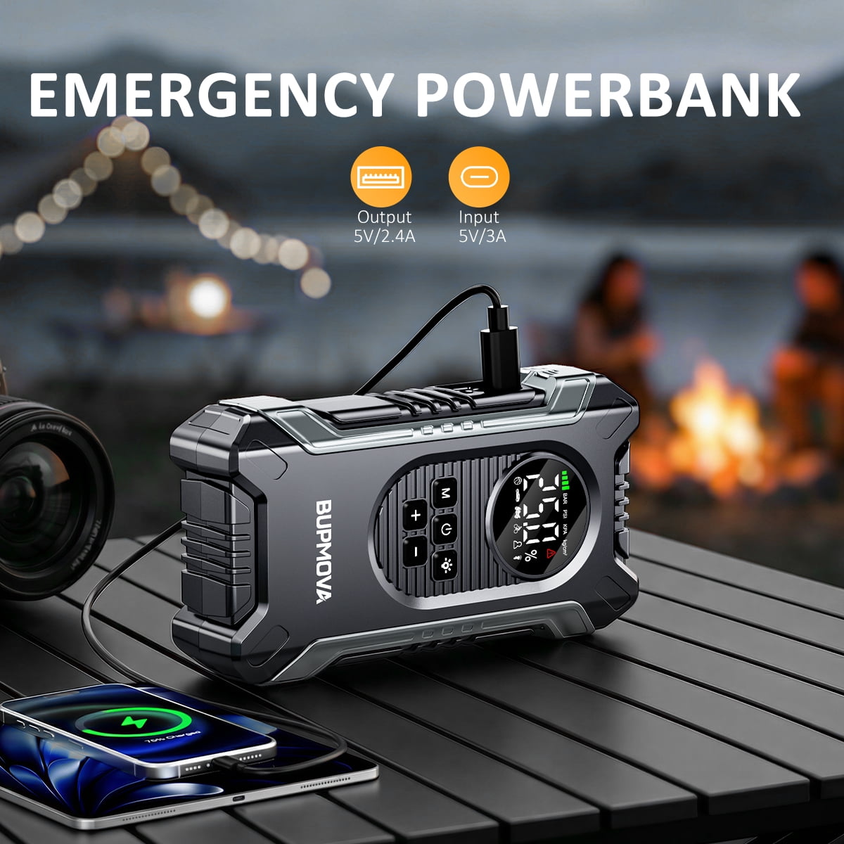 BUPMOVA 21800A Car Jump Starter Battery Pack with Air Compressor 150 PSI,12V Battery Booster Charger - Portable Tire Inflator with Power Bank, LED Light, LCD Display, up to All Gas/10L Diesel