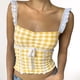 thumbnail image 4 of Conjunto de lencería Top corto a cuadros sexy, camisetas ajustadas, jersey para mujer, ropa de fiesta para discoteca Kuymtek Amarillo T M para Mujer, 4 of 6