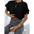 thumbnail image 5 of Gynyvoja Women'S Ruffled Short Sleeve Round Neck Knitted Top Pullovers Sweater Black XL, 5 of 8