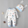 thumbnail image 2 of Girls Romper Baby Infant Spring Summer Rabbit Carrot Print Striped Cotton Bodysuit + Matching Hat 2 Piece Set Baby Romper Blue 3 Months-6 Months, 2 of 7