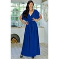 thumbnail image 3 of KOH KOH Long Bridesmaid Formal Short Sleeve V-Neck Full Floor Length Flowy Cocktail Summer Evening Wedding Guest Party Tall Maxi Dress Gown For Women Cobalt Royal Blue Small US 4-6 NT026, 3 of 6