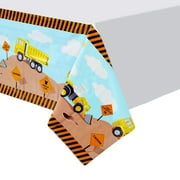 Plastic Table Cloth Cover for Kids Construction Birthday Party Supplies and Decoration (54 x 108 in, 3 Pack)