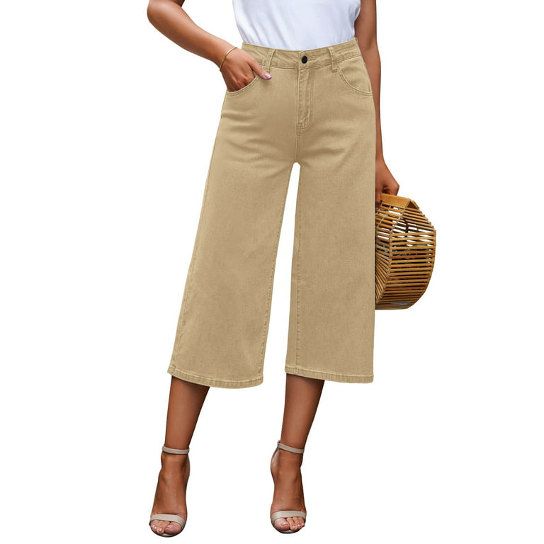 Vetinee Women's Cropped Denim Pants Casual Summer Wide Leg Capri