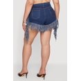 thumbnail image 4 of Women's Plus Size Fringe Hem High Waisted Denim Shorts, 4 of 4