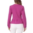 thumbnail image 3 of Chaquetas de mezclilla para mujer INSPIRE CHIC, con botones, dobladillo peplum, mangas largas, chaquetas de jean cortas, color rosa intenso, talla S, 3 of 5