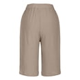 thumbnail image 6 of Bermuda Shorts for Women Cotton Linen Summer Casual Wide Leg Knee Length High Waisted Long Shorts with Pockets Beach Outfits Khaki M, 6 of 7