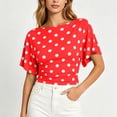 thumbnail image 5 of ClodeEU Women's Polka Dot Short Sleeve Blouse,Crew Neck Puff Sleeve Ruched Waist Crop Top Red,Women's Plus XXL, 5 of 9