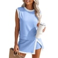 thumbnail image 3 of Skirt Sets Women 2 Piece Outfits Contrast Stripe Crewneck Ribbed Tank Top Split Lined Skirt Tennis Summer Tracksuits Light Blue S, 3 of 5