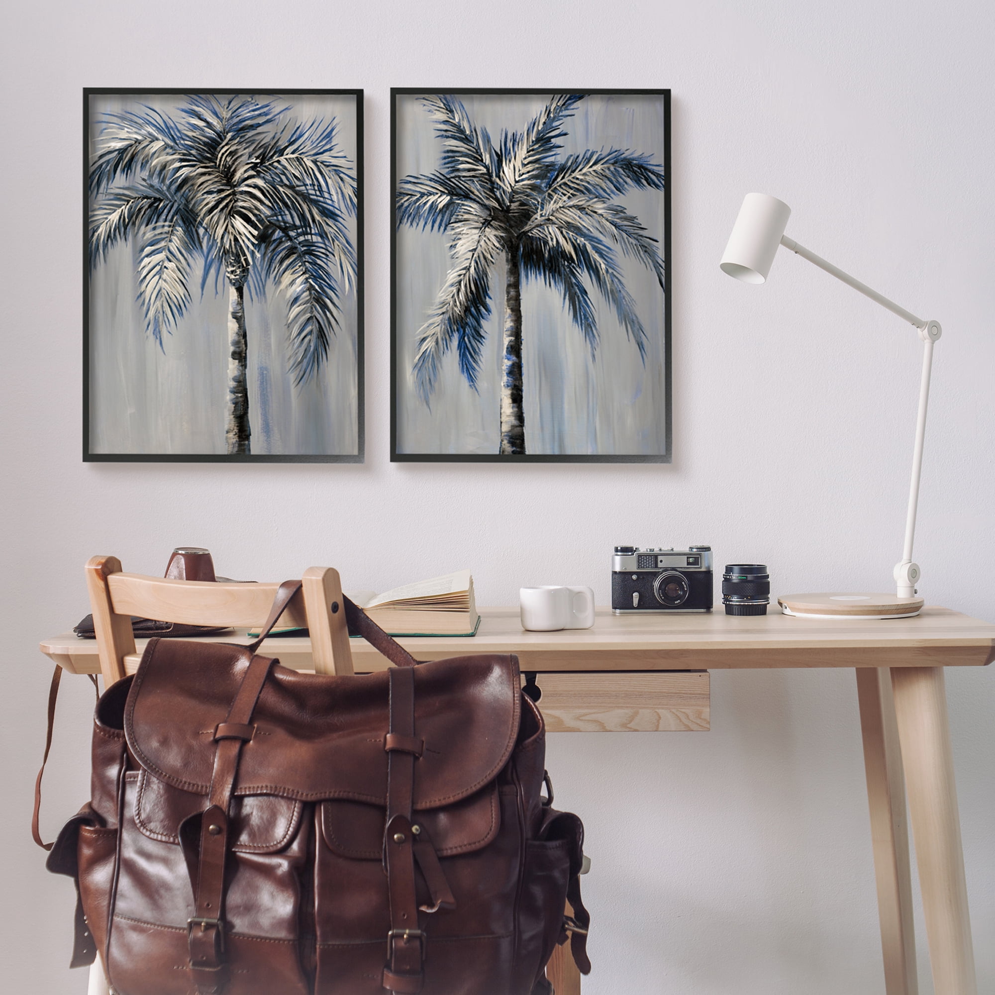 Stupell Industries Grey Modern Palm Trees Botanical & Floral Painting Black Framed Art Print Wall Art, 24 x 30, Set of 2