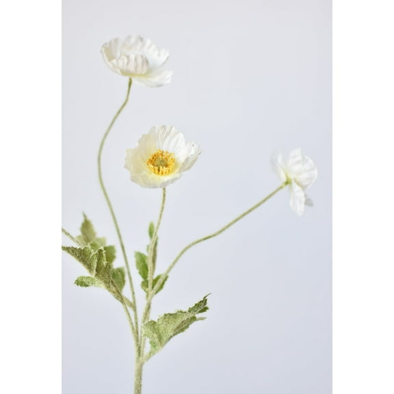 24" Faux White Poppy Stem