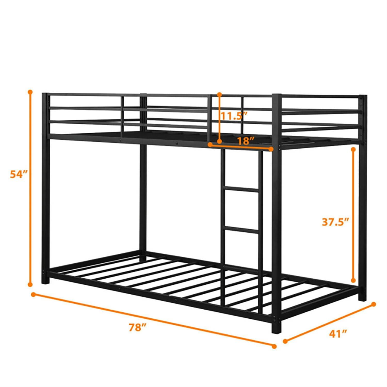 Demi Bonn Twin Over Twin Bunk Bed with Safety Guard Rails and Side Ladder, Twin Bunk Beds, Sturdy Metal Bed Frame No Box Spring Needed, Black