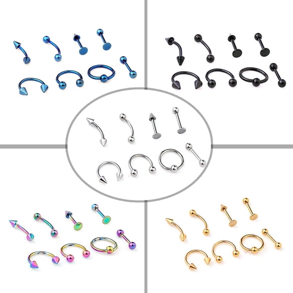 Opvise 8Pcs Mixed Style Lip Tongue Eyebrow Nose Ring Barbell Body Piercing Jewelry