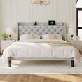 thumbnail image 4 of Virans King Bed Frame with 16" Deluxe Wingback & Charging Station, Upholstered Platform Bed with Button Tufted Storage Headboard,Light Gray, 4 of 8