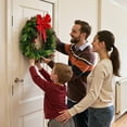 thumbnail image 2 of 24 Inches Pre-Lit Artificial Christmas Wreath with 50 LED Lights and Timer, Decorated with Red Berry Mini Bow, Pine Cones, Red Berry Clusters, Holly Leaves, Suitable for Fireplace Door Window, 2 of 9