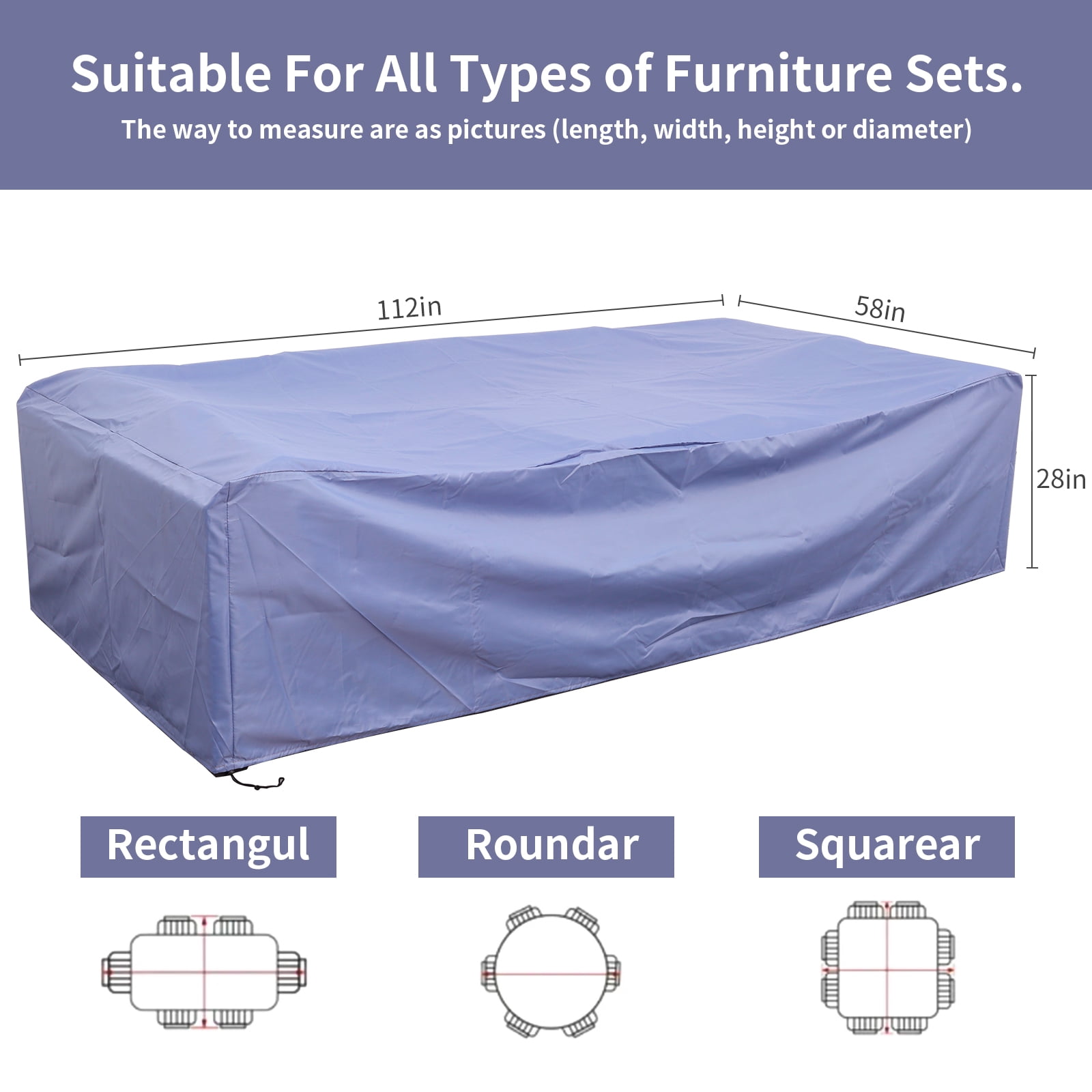 Waroom Patio Waterproof Furniture Covers Outdoor Furniture Covers for Patio Sectional Sofa Set, Blue(112 x 58 x 28inch)