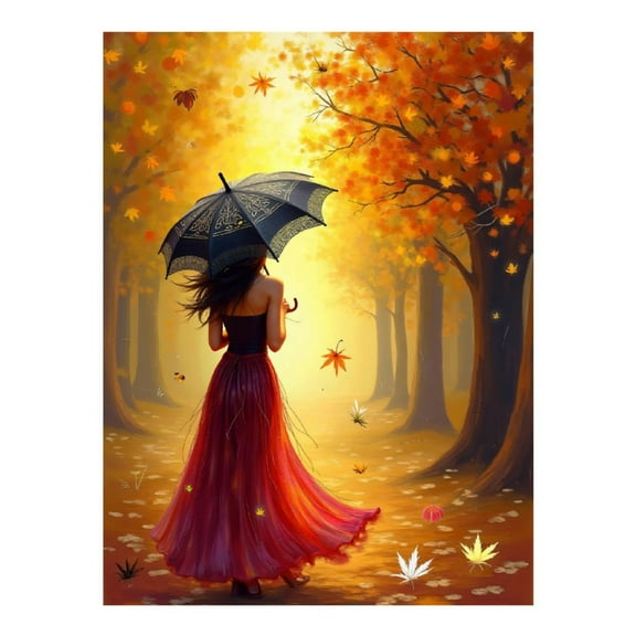 Diamond Art Kit for Adults, Autumn Lady Print Diamond Painting for Adults Beginners, 5D DIY Diamond Art Painting Kits, Colorful Diamond Painting Craft for Home Decor 12x16