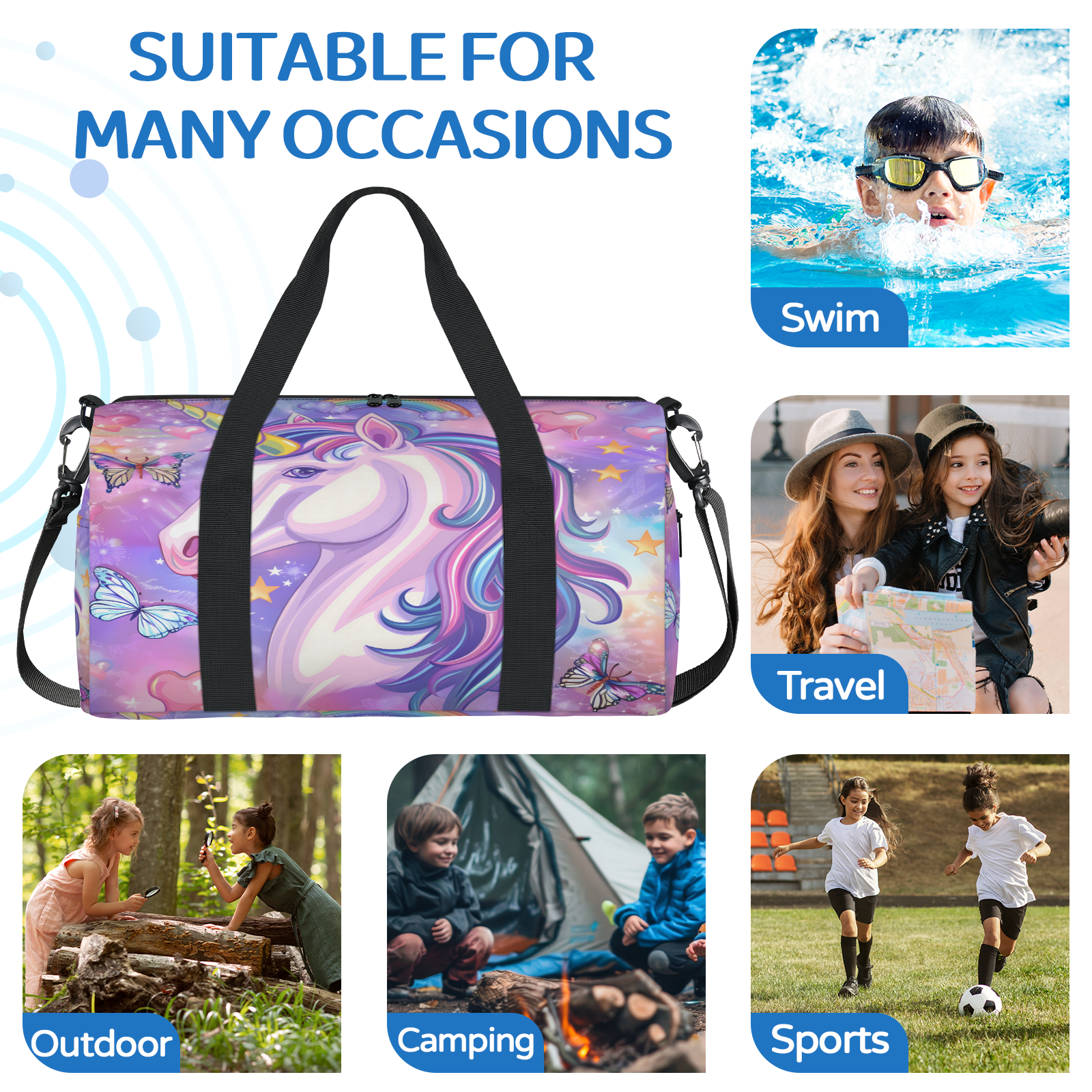Herdesigns Unicorn Butterfly Gym Bag for Women, Duffle Bag for Travel Sport, Lightweight Waterproof Carry on Weekender Overnight Dance Yoga Workout Bags