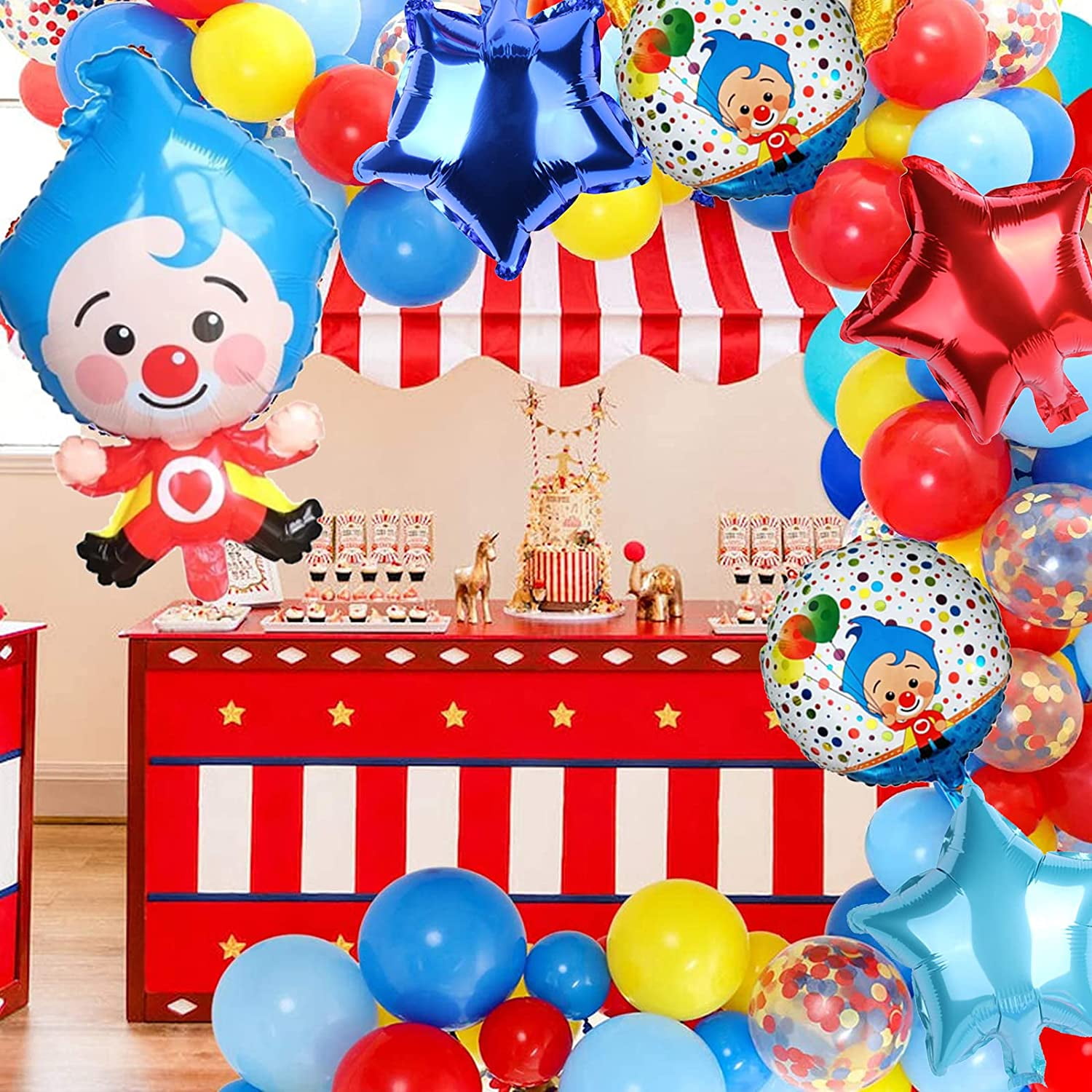 Circus Carnival Clown Birthday Party Shower Smash Cake Topper Red Yellow Royal Blue