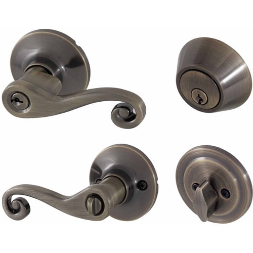 Honeywell Scroll Lever Combo Door Lock, Antique Brass