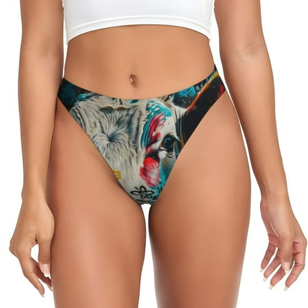 Qokaie Colorful Graffiti Cow Printed Women s Cotton Thong Underwear  Sexy Breathable Panties G-string-Small