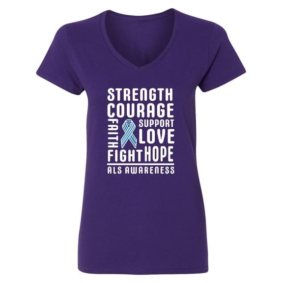 Inktastic ALS Awareness Strength Courage Support Women's V-Neck T-Shirt