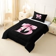 thumbnail image 2 of Manfei Watercolor Bow Letter B Twin Comforter Sets for Girls, Black Pink Initial Bedding Set, Black Reversible, 2 Pieces, 2 of 6