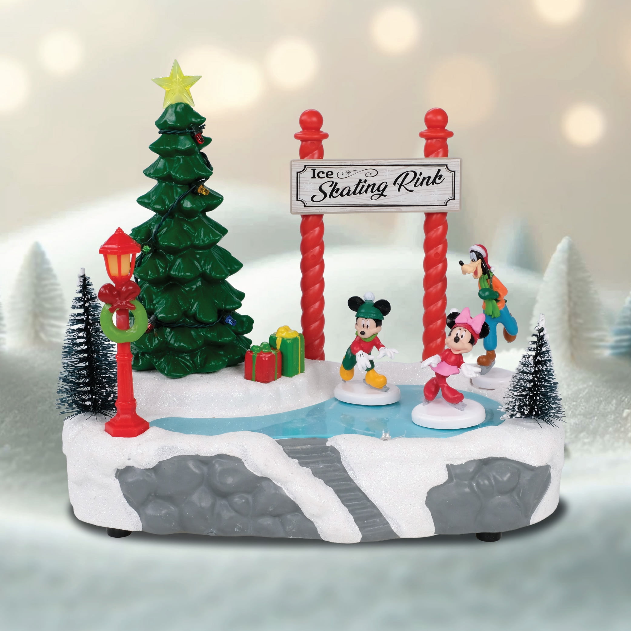 Disney Ice Skating Rink Village Piece featuring Mickey, Minnie & Goofy