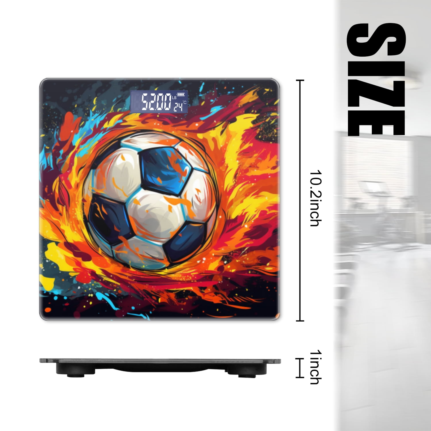 Digital Bathroom Scale with Large LCD Display,High Capacity Scale 400 lbs High Precision body fat scale-Colorful Vector Illustration Of Soccer Ball On Fire