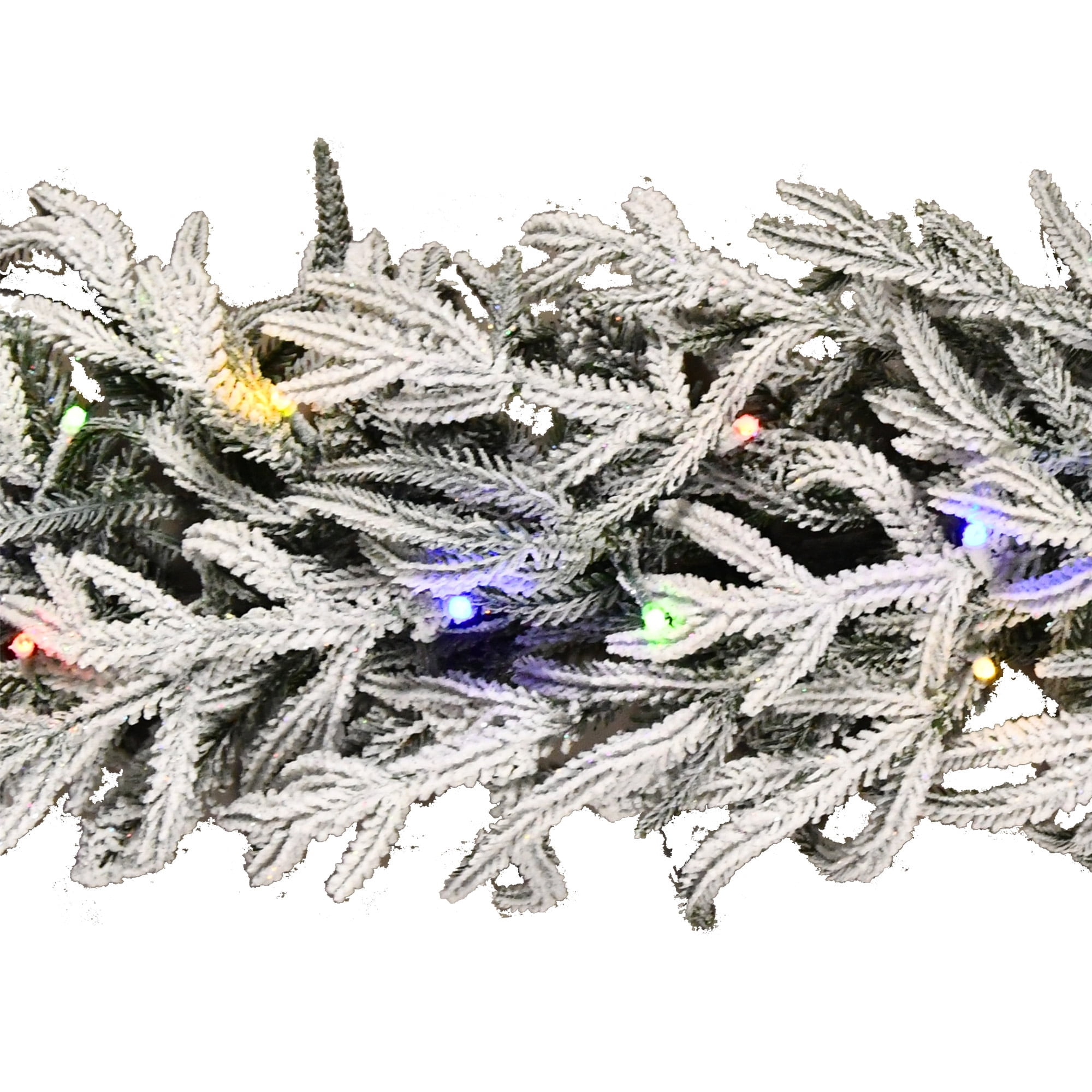 Snow-Flocked Hamilton Pre-Lit Color-Changing LED Artificial Christmas Garland, Green, 9', by Holiday Time