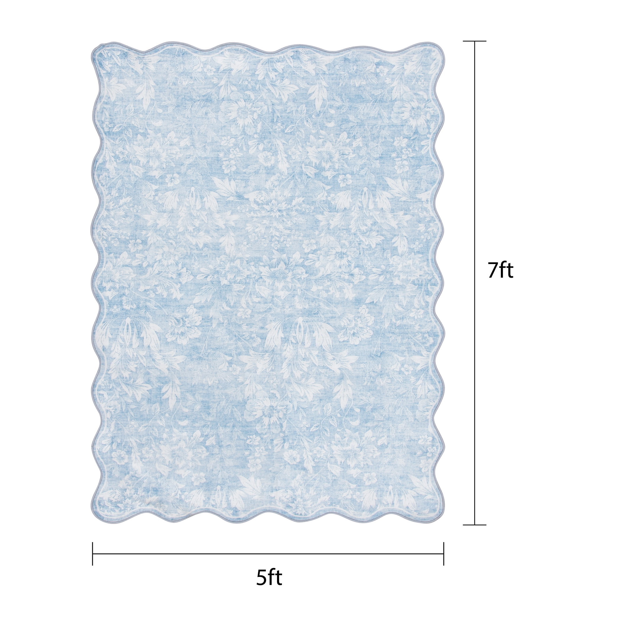 Mainstays Blue Feather Faux Fur Scalloped Indoor Area Rug, 5'x7'