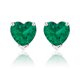 thumbnail image 1 of JeenMata Hermosos Aretes Tipo Botón con Solitario de Esmeralda Talla Corazón de 1 Quilate (Piedra Natal de Mayo) en Baño de Oro Blanco de 18 K sobre Plata, 1 of 5