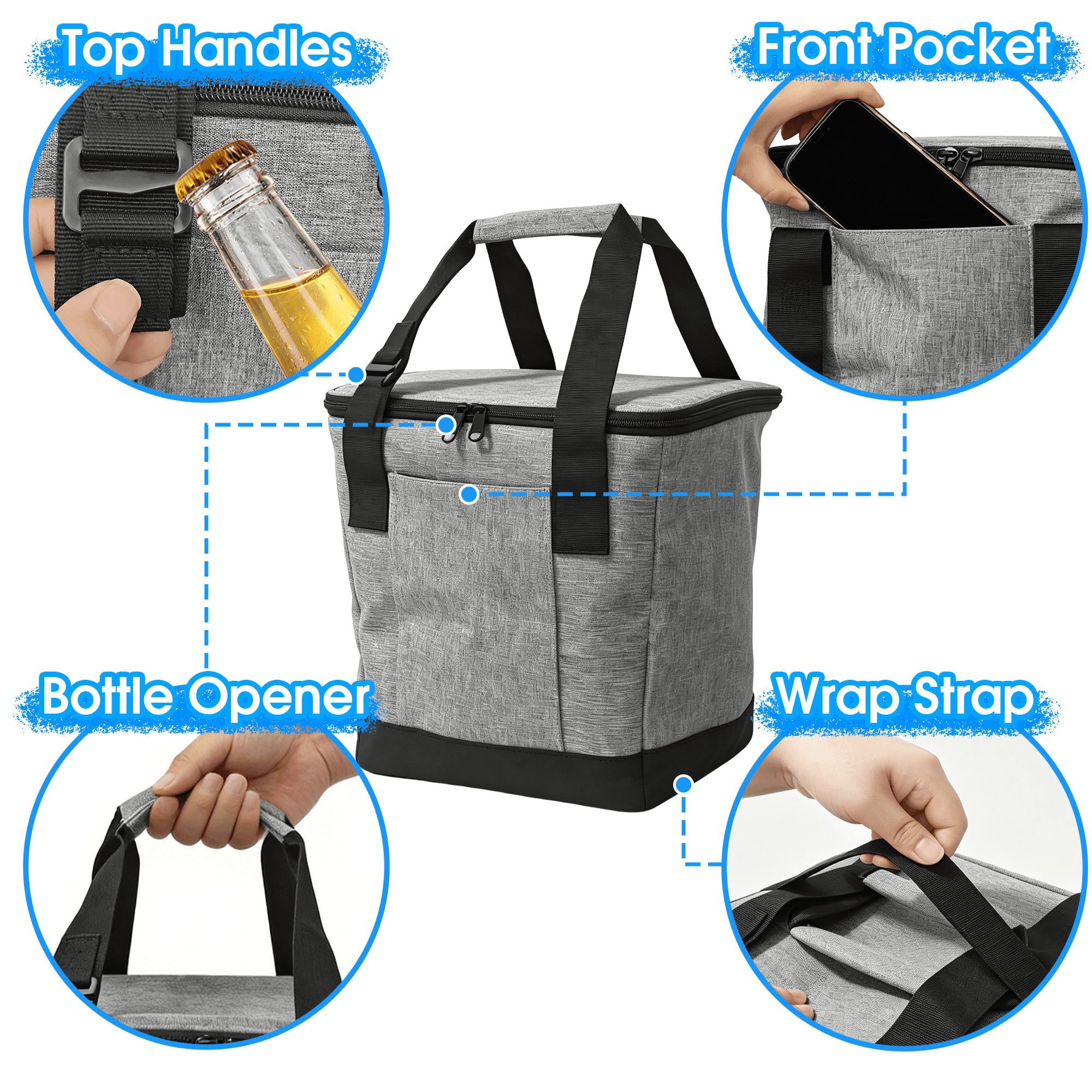 GARITIN Cooler Bag, Foldable Insulated Bag for Travel, Beach, Picnic, Road Trips, Holds Up to 18 Cans, Leakproof Soft Carry Cooler