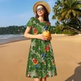 thumbnail image 4 of Goofa Parrots And Tropical Leaves Pattern Women Summer Short Sleeve Midi Dress with Pockets Casual Aline Flowy Tshirt Dress Vocation Beach Sundress, 4 of 6