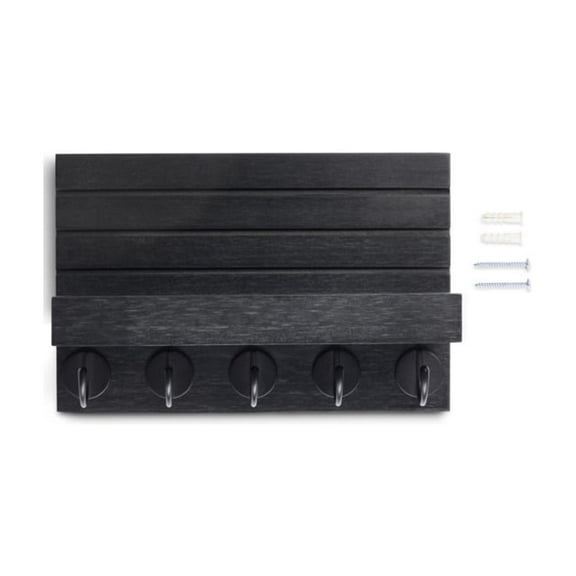 Mainstays Shelf Mail and Key Wall Mount Rack Organizer with 5 Key Hooks, Black