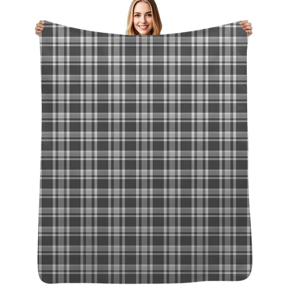 Black White Grey Simple Scott Plaid Tartan Buffalo Check Flannel Blanket Warm Soft Bedding Throws Winter Camping Chair Sofa Bed