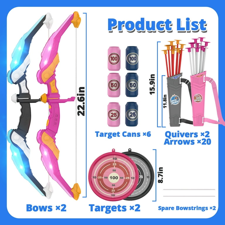WonderStone Kids Archery Set, LED Bow and Arrow, 20 Suction Cup