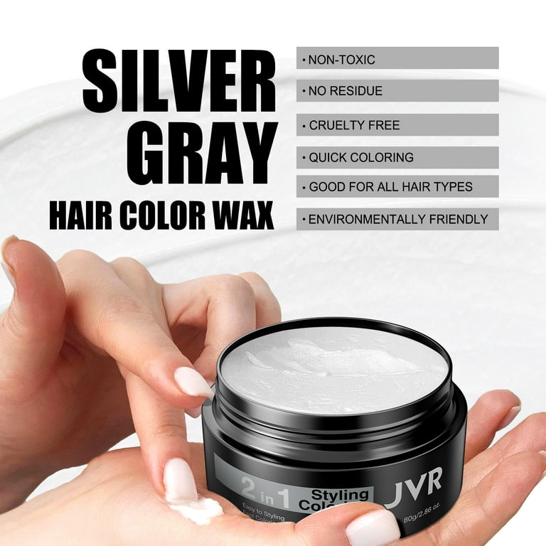 JVR Silver Gray Hair Color Wax, 2.86oz, 2 in 1 Styling & Coloring