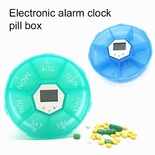 Gwong hogar 2 PCS 7 Píldor de cuadrícula Caja de almacenamiento Recordatorio de sincronización de medicamentos semanales Contenedor de luz de alarma Gwong 21056346