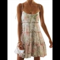 thumbnail image 1 of Vestido Bohemio Floral de Verano 2025 para Mujer, Corto, Sin Mangas, con Volantes y Tirantes Finos. Rosa Verde M, 1 of 10