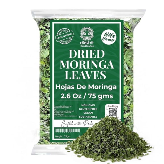 Akshit Dried Moringa Leaves, 100% Natural Moringa Leaf Tea, Digestion & Immune Support, Non-GMO,  Herbal Tea, Vegan. 2.6oz