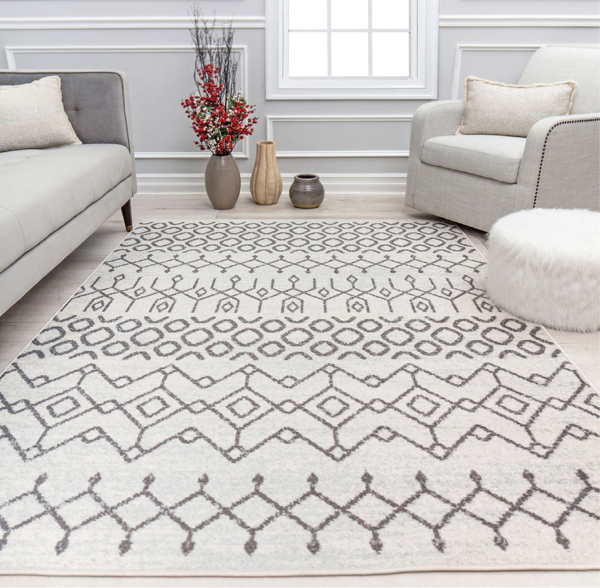 Mason Brooks Ryder KN40B Etheral Light Moroccan Tribal White Area Rug, 2'6" x 4'
